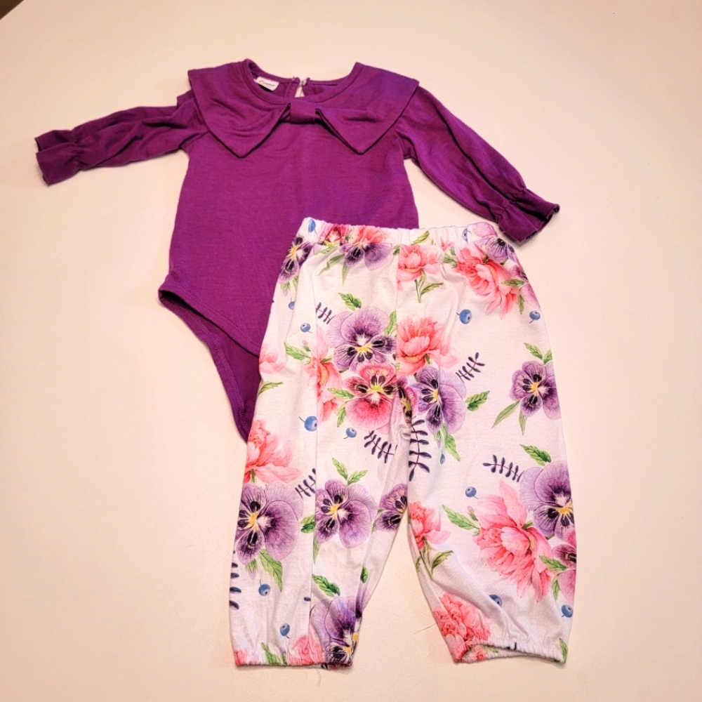 Patpat 6-9 month matching outfit purple with front bow